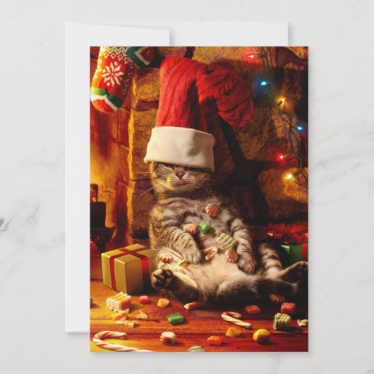 Katze mit Strumpf auf Kopf Einladung (Vorderseite)