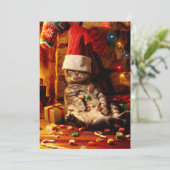 Katze mit Strumpf auf Kopf Einladung (Stehend Vorderseite)