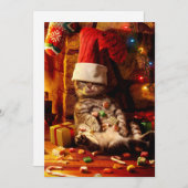 Katze mit Strumpf auf Kopf Einladung (Vorne/Hinten)