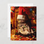 Katze mit Strumpf auf Kopf Einladungspostkarte (Vorne/Hinten)