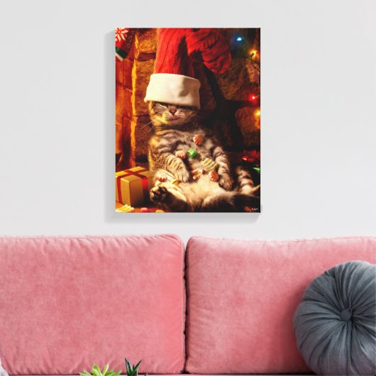 Katze mit Strumpf auf Kopf Leinwanddruck (Insitu (Wohnzimmer))