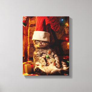 Katze mit Strumpf auf Kopf Leinwanddruck