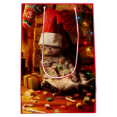 Katze mit Strumpf auf Kopf Mittlere Geschenktüte (Rückseite)