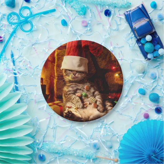 Katze mit Strumpf auf Kopf Pappteller (Party)