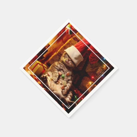 Katze mit Strumpf auf Kopf Serviette (Ecke)