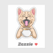 Katze mit Tasse Kaffee Aufkleber (Blatt)