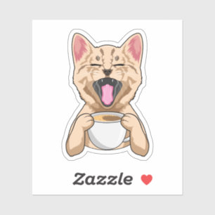 Katze mit Tasse Kaffee Aufkleber