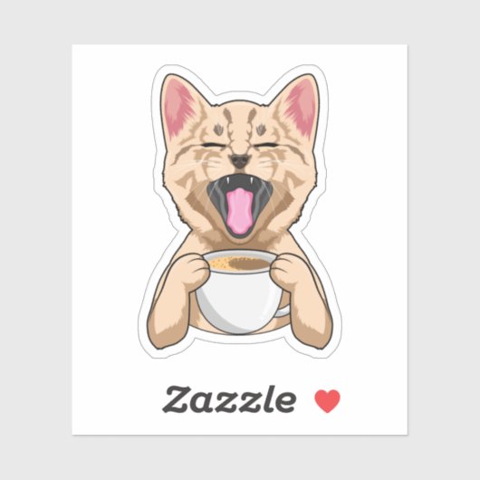 Katze mit Tasse Kaffee Aufkleber (Blatt)