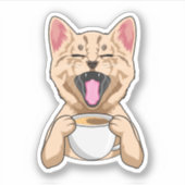 Katze mit Tasse Kaffee Aufkleber (Vorderseite)