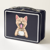 Katze mit Tasse Kaffee Metall Lunchbox (Vorderseite)