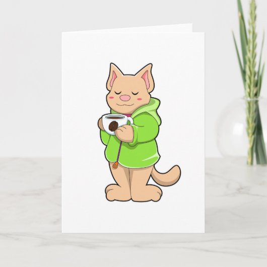 Katze mit Tasse Kaffee & Pajamas Karte (Vorderseite)