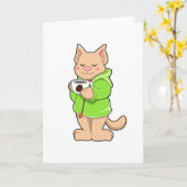 Katze mit Tasse Kaffee & Pajamas Karte (Gelbe Blume)