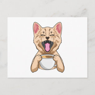 Katze mit Tasse Kaffee Postkarte