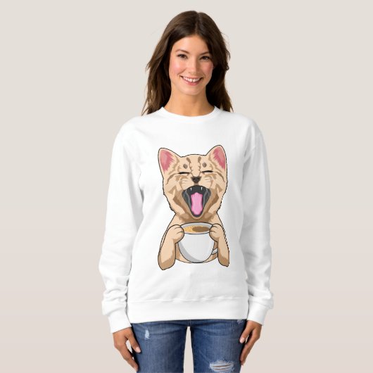 Katze mit Tasse Kaffee Sweatshirt (Vorne ganz)