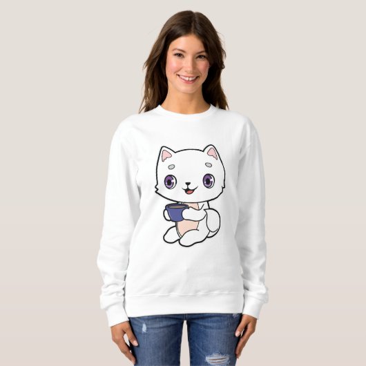 Katze mit Tasse Kaffee Sweatshirt (Vorne ganz)