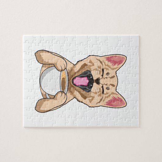 Katze mit Tasse Puzzle aus Kaffeepause (Horizontal)