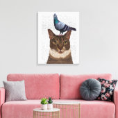 Katze mit Taube auf Kopf Leinwanddruck (Insitu (Wohnzimmer))