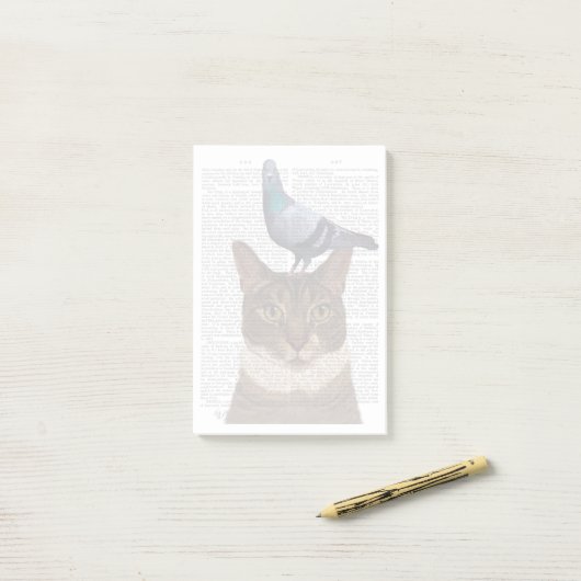 Katze mit Taube auf Kopf Post-it Klebezettel (Auf Schreibtisch)