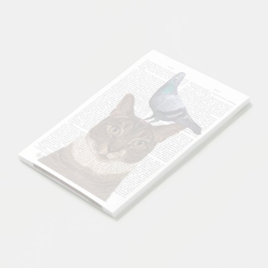 Katze mit Taube auf Kopf Post-it Klebezettel (angewinkelt)