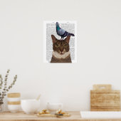Katze mit Taube auf Kopf Poster (Küche)