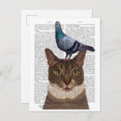 Katze mit Taube auf Kopf Postkarte (Vorne/Hinten)