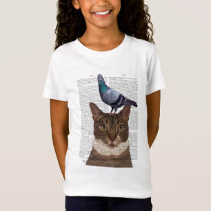 Katze mit Taube auf Kopf T-Shirt