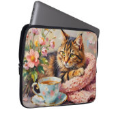 Katze mit Tee-Cup Laptopschutzhülle (Vorne Rechts)
