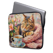 Katze mit Tee-Cup Laptopschutzhülle (Vorderseite Links)