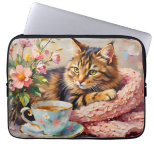 Katze mit Tee-Cup Laptopschutzhülle