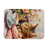 Katze mit Tee-Cup Magnet (Horizontal)