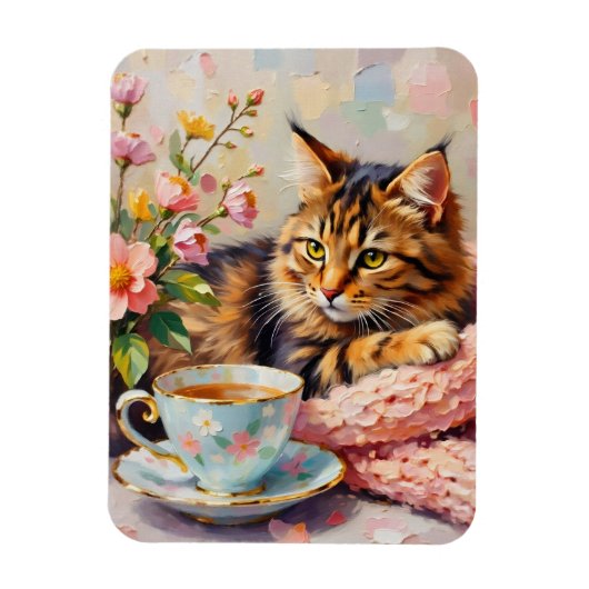 Katze mit Tee-Cup Magnet (Vertikal)