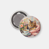 Katze mit Tee-Cup Magnet (Vorderseite/Rückseite)