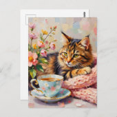 Katze mit Tee-Cup Postkarte (Vorne/Hinten)