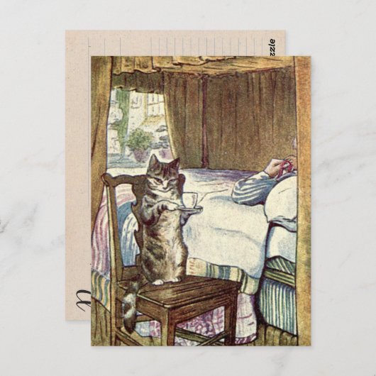 Katze mit Tee-Rezept-Karte Postkarte (Vorne/Hinten)