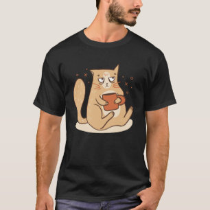 Katze mit Tee-Tasse Grafik für Männer Frauen Kinde T-Shirt