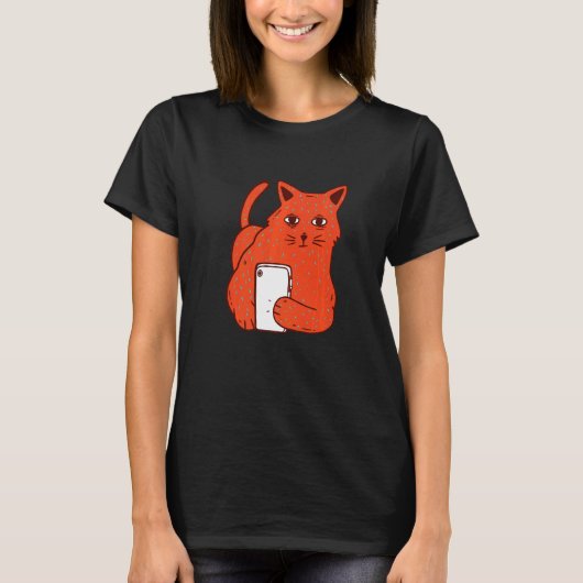 Katze mit Telefon T-Shirt (Vorderseite)