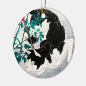 Katze mit Tomato-Pflanze (1931) von Hiroaki Takaha Keramik Ornament (Links)