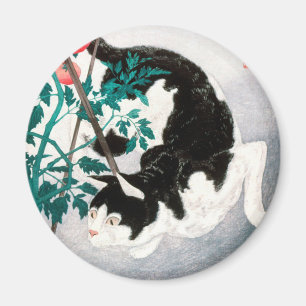 Katze mit Tomato-Pflanze (1931) von Hiroaki Takaha Magnet