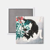 Katze mit Tomato-Pflanze (1931) von Hiroaki Takaha Magnet (Vorderseite/Rückseite)