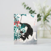 Katze mit Tomato-Pflanze (1931) von Hiroaki Takaha Postkarte (Stehend Vorderseite)