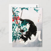 Katze mit Tomato-Pflanze (1931) von Hiroaki Takaha Postkarte (Vorne/Hinten)