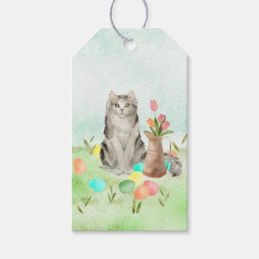 Katze mit Tulips und Ostereiern Geschenkmarke Geschenkanhänger (Vorderseite)