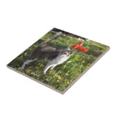 Katze mit Tulpen Fliese (Seite)