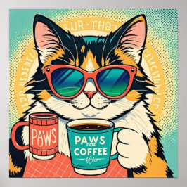 Katze mit überdimensionaler Sonnenbrille und einem Poster