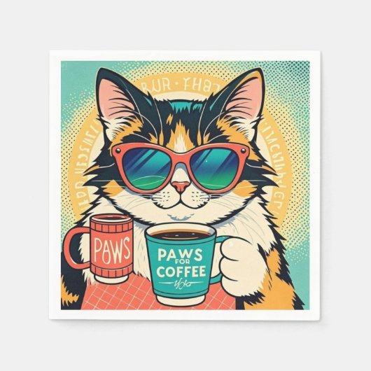 Katze mit überdimensionaler Sonnenbrille und einem Serviette (Vorderseite)