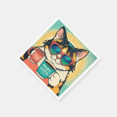 Katze mit überdimensionaler Sonnenbrille und einem Serviette (Ecke)