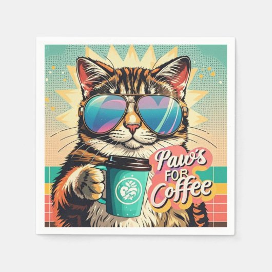 Katze mit übergroßer Sonnenbrille und Kaffee Serviette (Vorderseite)