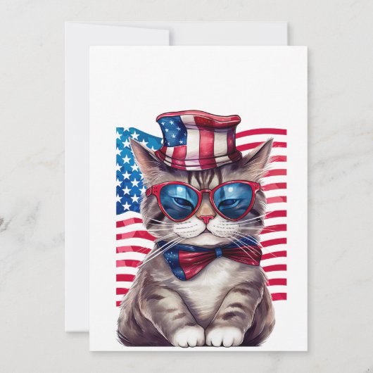 Katze mit Uncle Sam Hat 4. Juli Einladungen (Rückseite)