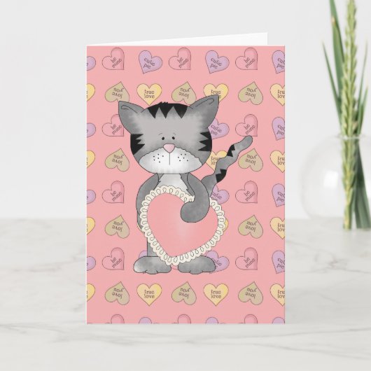 Katze mit Valentinherz Feiertagskarte (Vorderseite)