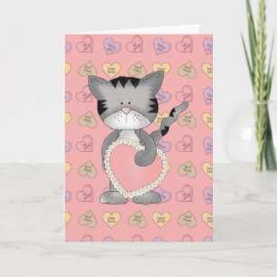 Katze mit Valentinherz Feiertagskarte